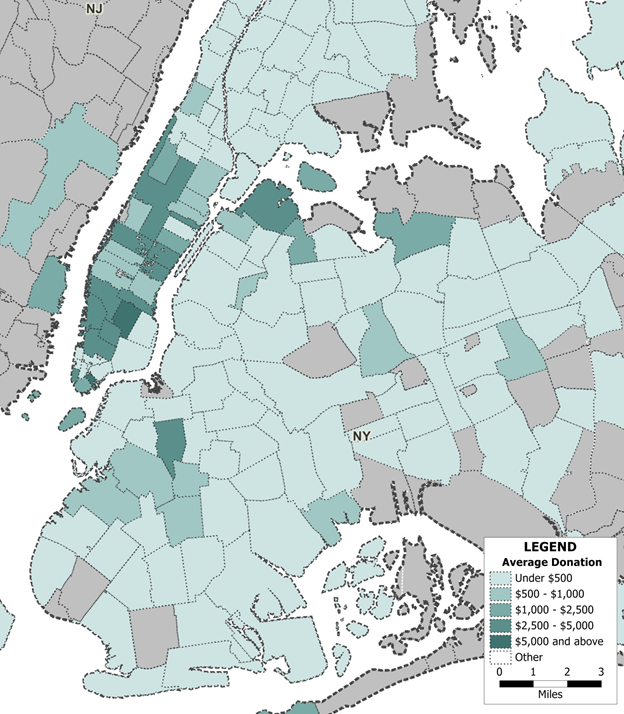 New York City Average Donation Size by Zip Code