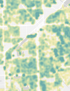neighborhood level heatmap of a randomly chosen location in the US: this map is not interactive to protect the privacy of individual voters.