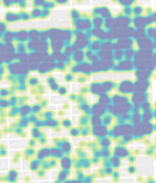 a neighborhood level heatmap of a randomly chosen location in the US: this map is not interactive to protect the privacy of individuals.