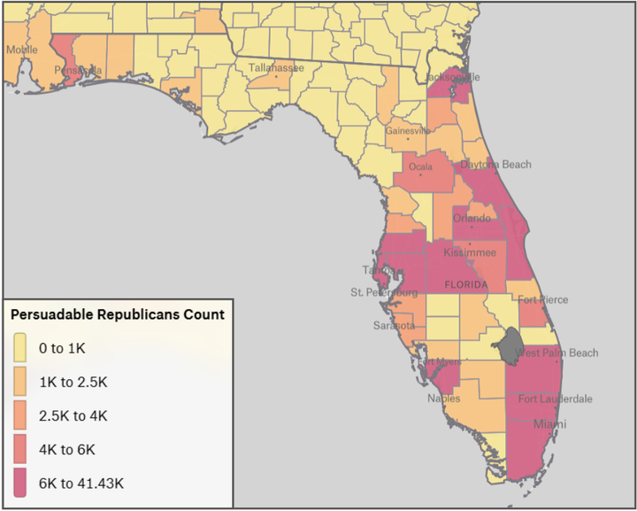 a national map by county, zoomed into Florida