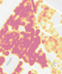 a neighborhood level heatmap of a randomly chosen location in the US: this map is not interactive to protect the privacy of individual voters.